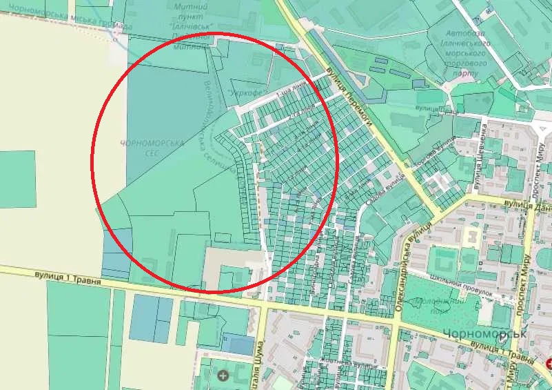 Ділянка 1 га з будівлею в м. Чорноморськ для комерції